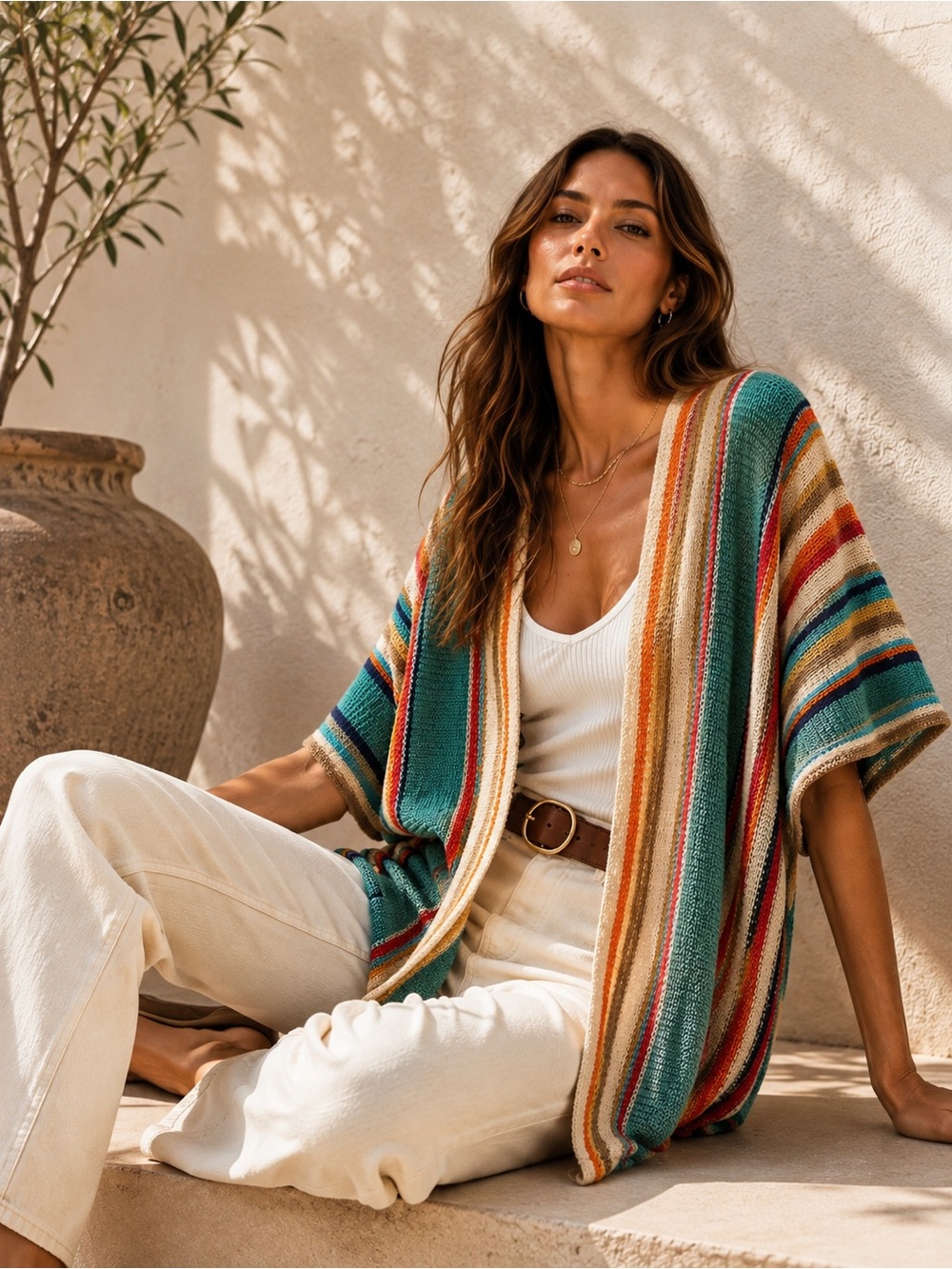 LAUREN by Ralph Lauren Boho Striped Open-Front Sweater